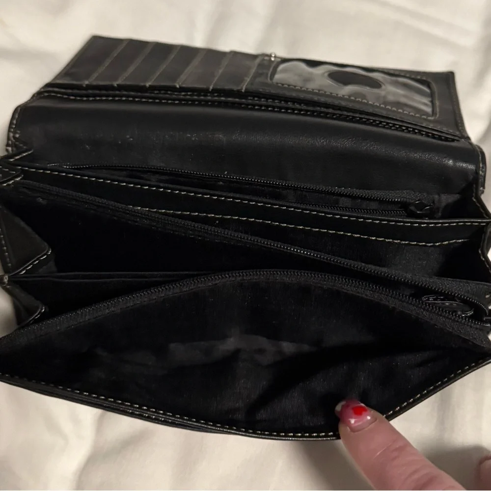 Tignanello Black Leather Wallet with Silver tone Logo! Like New!
